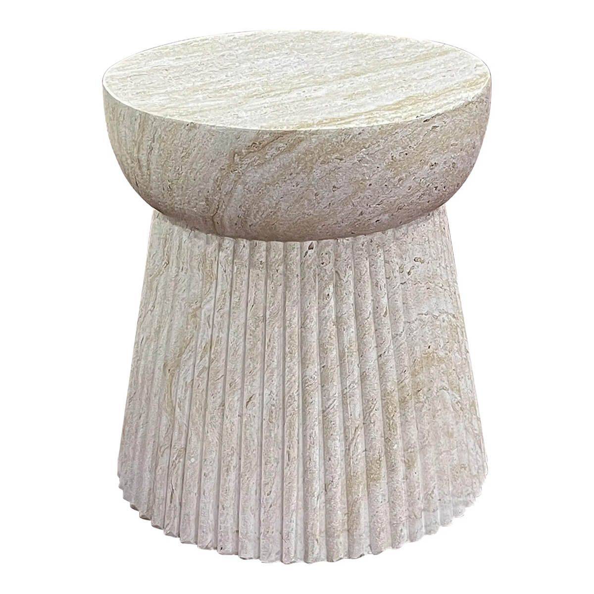 Bout de Canapé en Fibre d'Argile Naturelle Pied Motif Rainuré - BONNY - Image 1