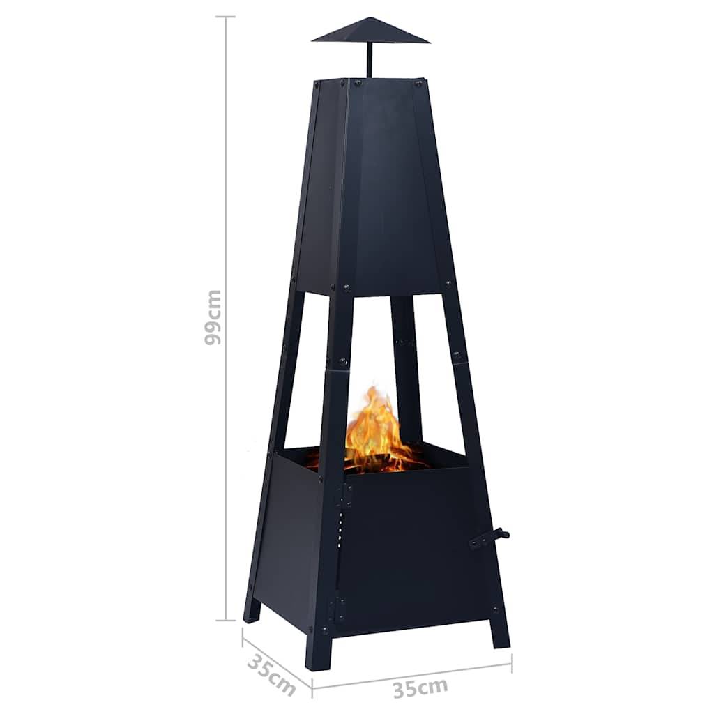 Foyer Extérieur Pyramide Acier pour Jardin Chauffage d'Ambiance 35x35x99 cm Noir - ComfortXL Outdoor Living - Image 7