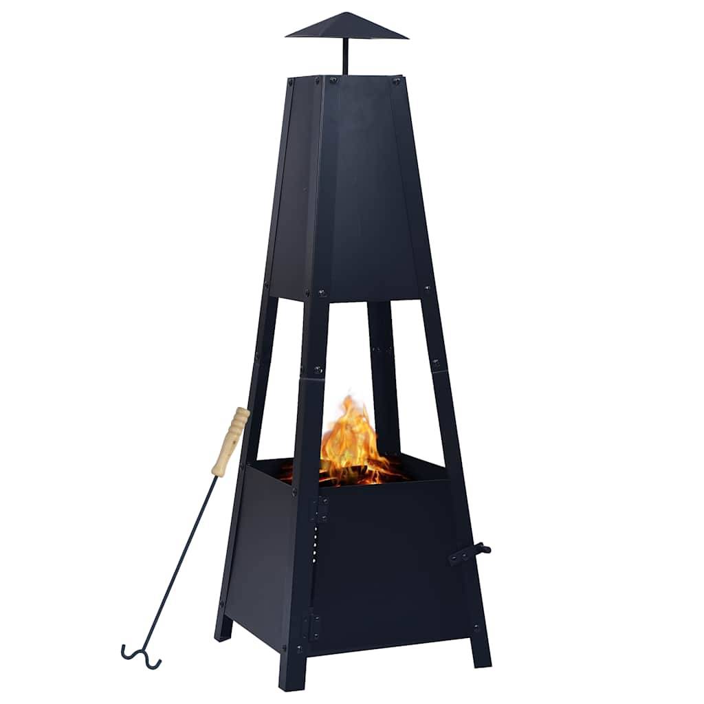 Foyer Extérieur Pyramide Acier pour Jardin Chauffage d'Ambiance 35x35x99 cm Noir - ComfortXL Outdoor Living - Image 1