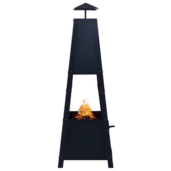 Foyer Extérieur Pyramide Acier pour Jardin Chauffage d'Ambiance 35x35x99 cm Noir - ComfortXL Outdoor Living - Image 3