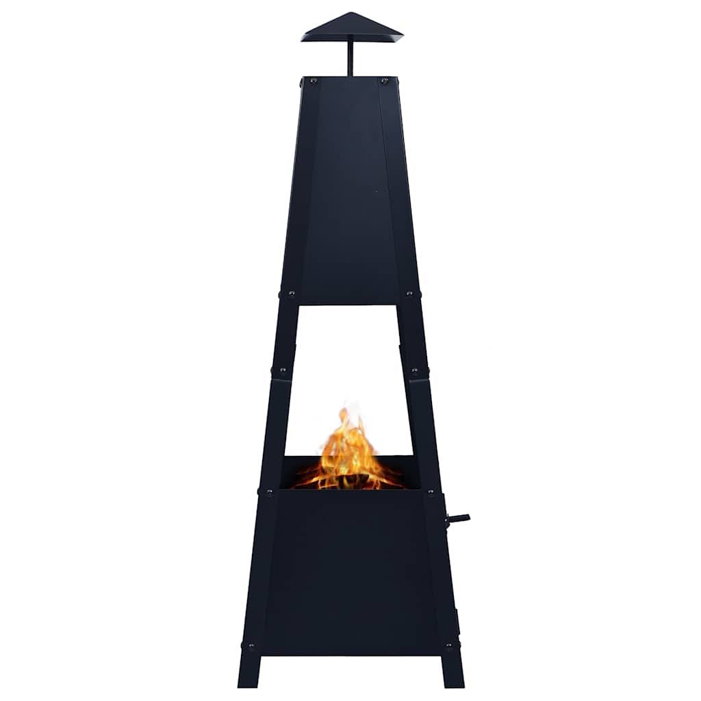 Foyer Extérieur Pyramide Acier pour Jardin Chauffage d'Ambiance 35x35x99 cm Noir - ComfortXL Outdoor Living - Image 3