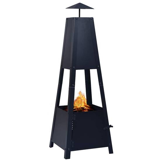 Foyer Extérieur Pyramide Acier pour Jardin Chauffage d'Ambiance 35x35x99 cm Noir - ComfortXL Outdoor Living - Image 2