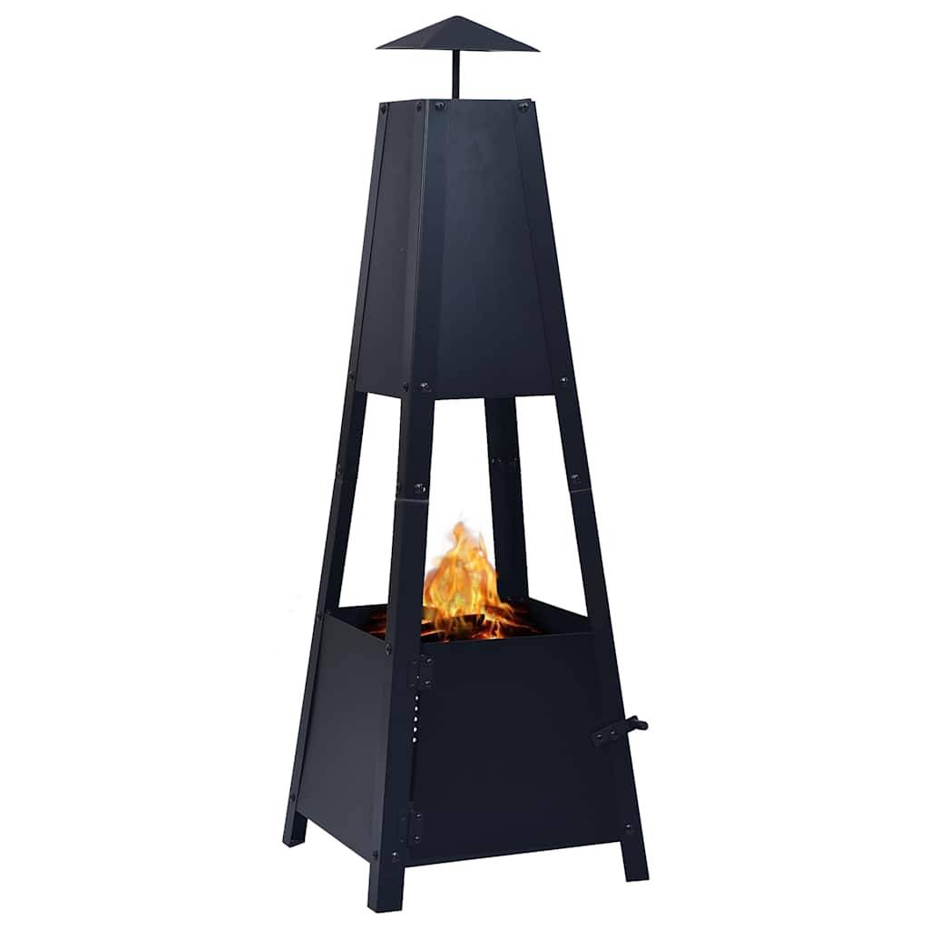 Foyer Extérieur Pyramide Acier pour Jardin Chauffage d'Ambiance 35x35x99 cm Noir - ComfortXL Outdoor Living - Image 2