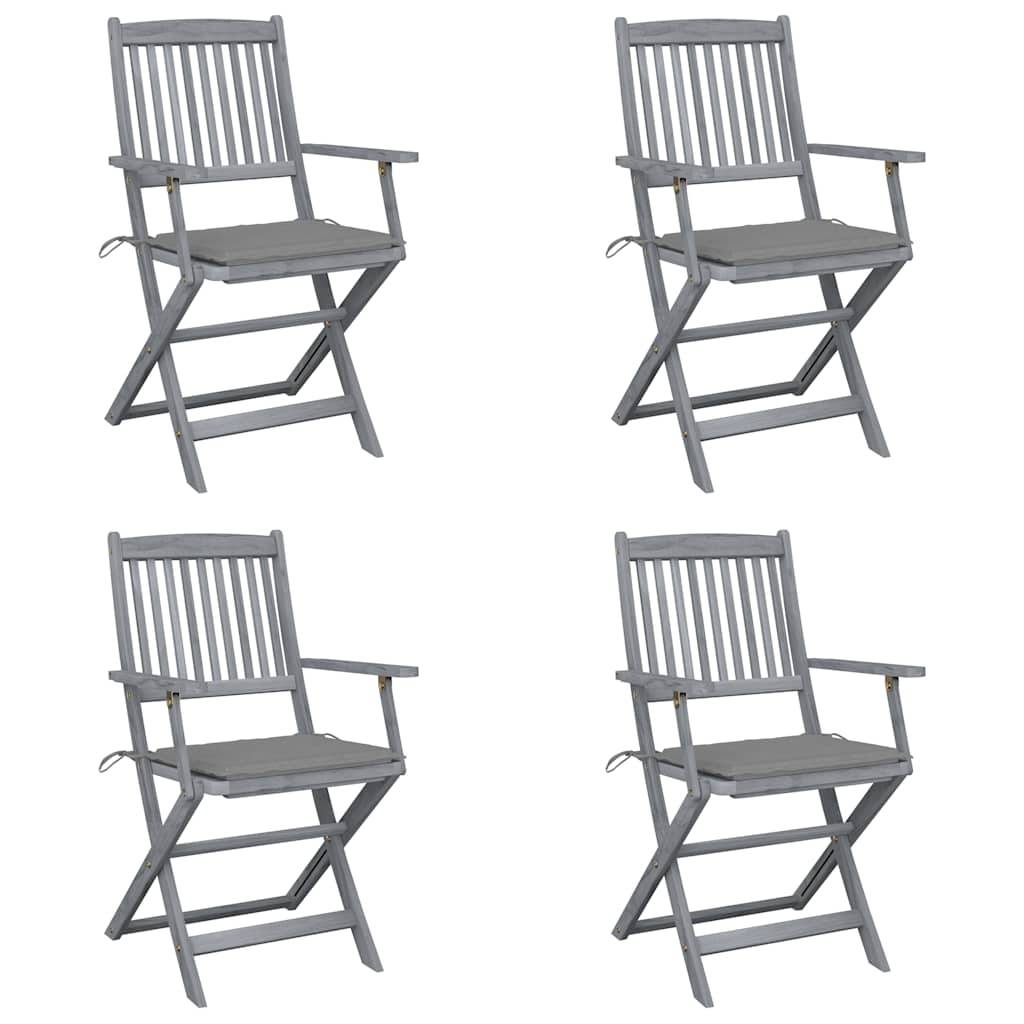 ComfortXL - Ensemble de 4 Chaises d'Extérieur Pliantes Bois d'Acacia et Coussins pour Table de Jardin Finition Grise – ComfortXL Outdoor Living - Image 1