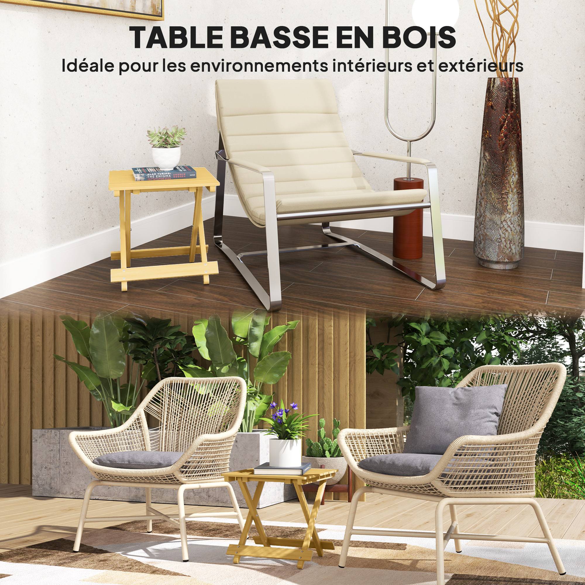 Table basse de jardin pliante bois naturel 43 x 40 x 40 cm - PANGIVO - Image 6