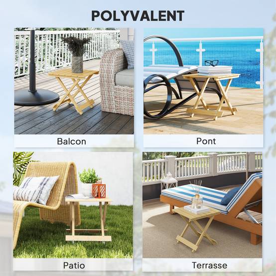 Table basse de jardin pliante bois naturel 43 x 40 x 40 cm - PANGIVO - Image 9