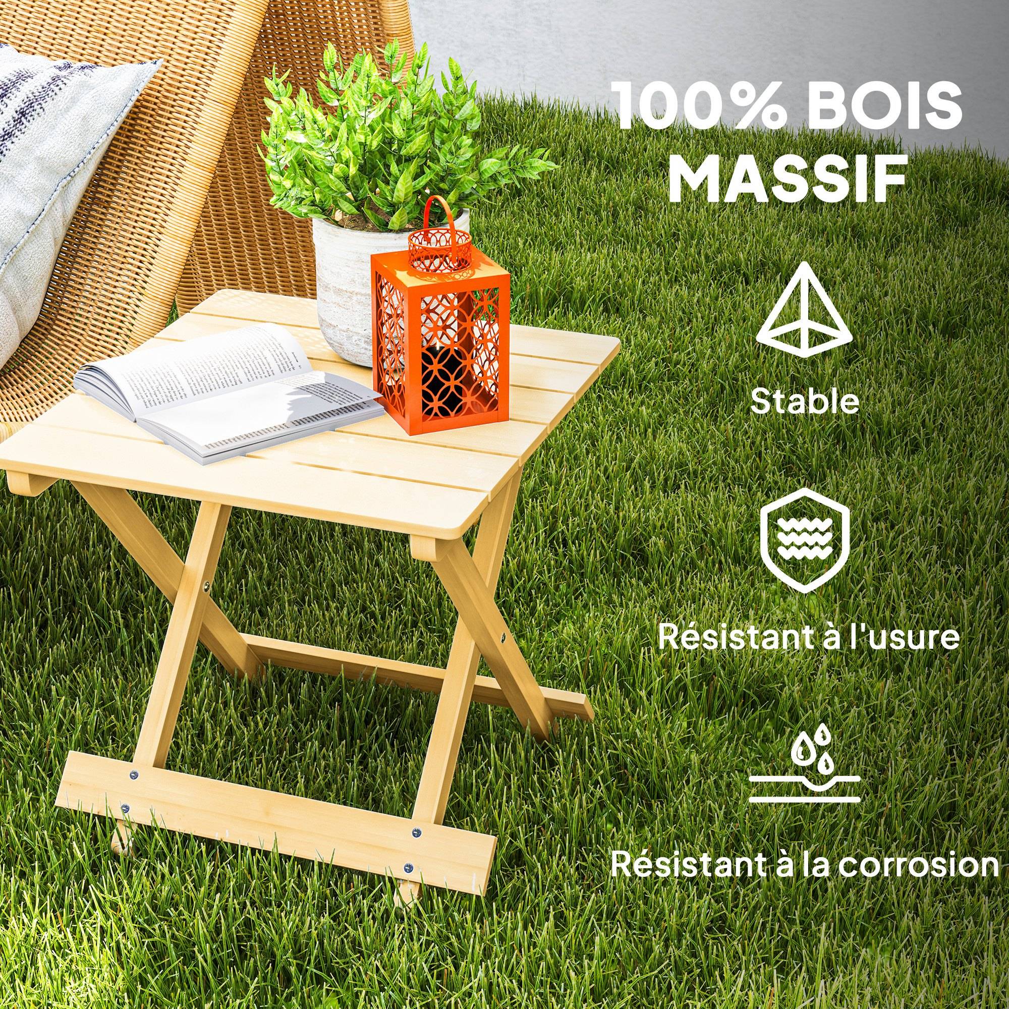 Table basse de jardin pliante bois naturel 43 x 40 x 40 cm - PANGIVO - Image 8