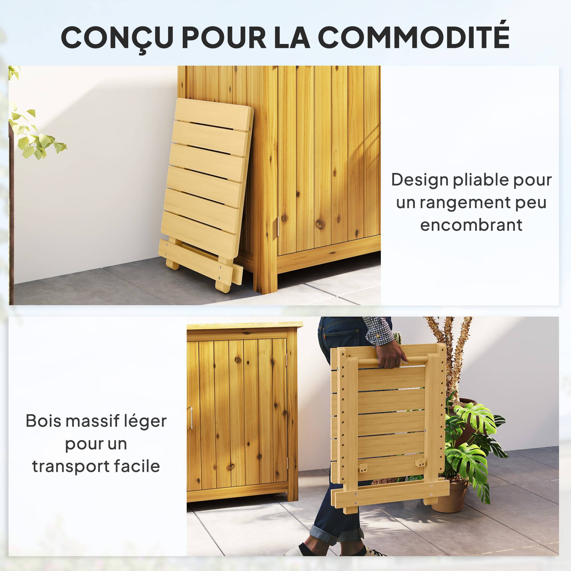 Table basse de jardin pliante bois naturel 43 x 40 x 40 cm - PANGIVO - Image 7