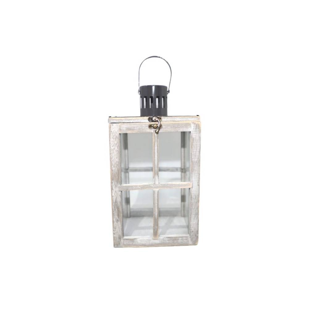 Lanterne jardin extérieur à poser bougie ancienne bois verre gris 38cm Chemin de campagne - Image 1