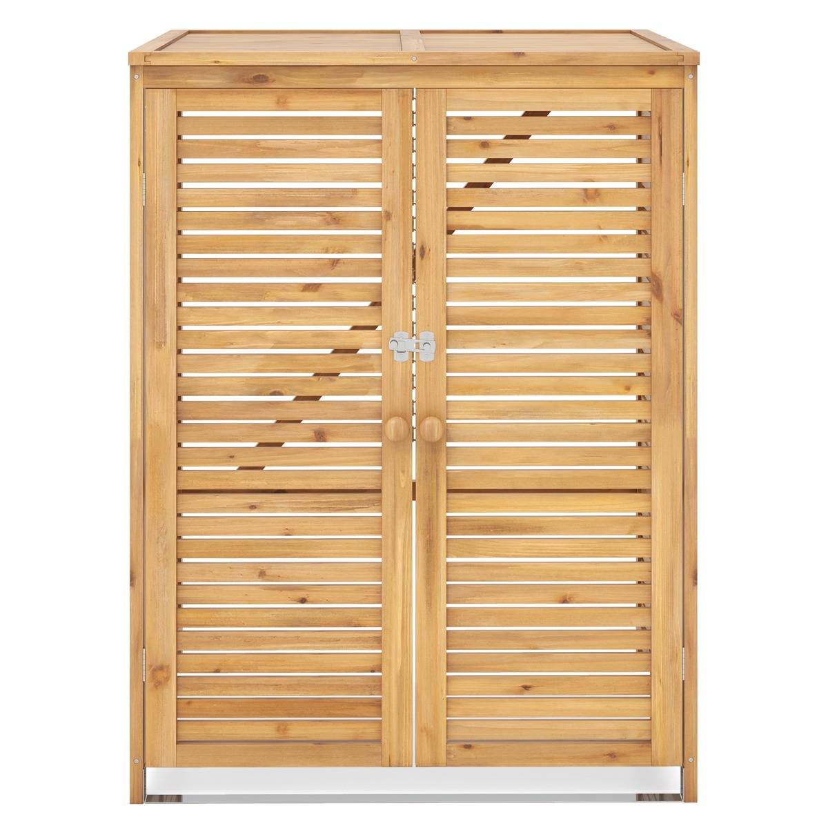 Abri à Poubelle 0.6m² en Bois de 120 L Abri pour Outils d'Extérieur avec Couvercle Ouvrable Doubles Portes Loquet de Verrouillage Naturel MAISON CHIC - Image 1