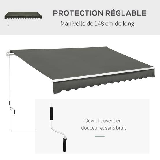 Store banne Manuel rétractable Angle Réglable Aluminium Polyester imperméabilisé 3,5L x 2,5l m gris - Image 8