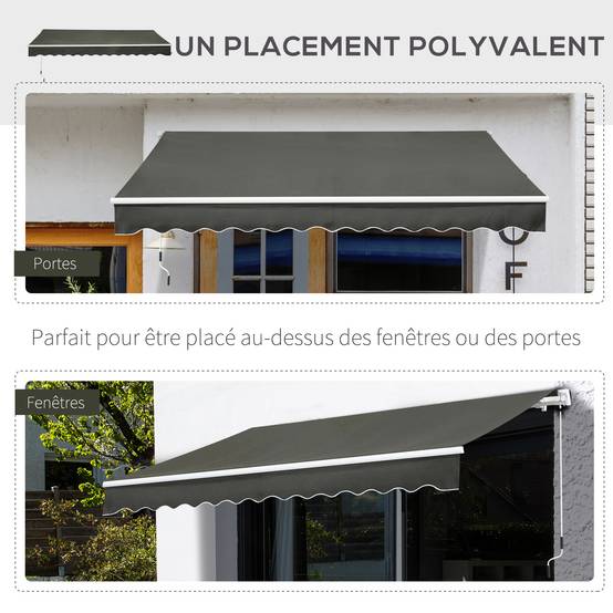 Store banne Manuel rétractable Angle Réglable Aluminium Polyester imperméabilisé 3,5L x 2,5l m gris - Image 7