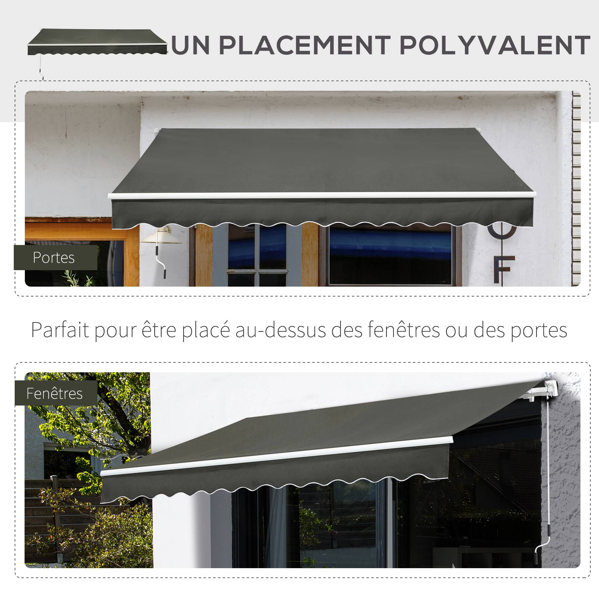 Store banne Manuel rétractable Angle Réglable Aluminium Polyester imperméabilisé 3,5L x 2,5l m gris - Image 7