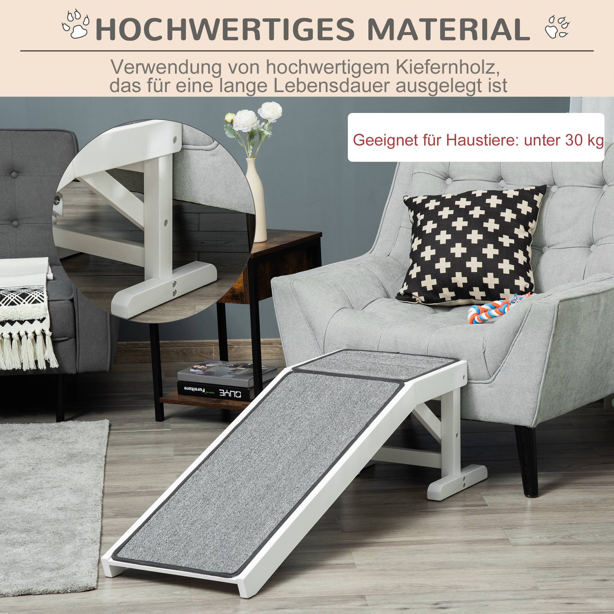 Rampe animaux, tapis antidérapant, 125x40x35,5cm, pin - Image 6