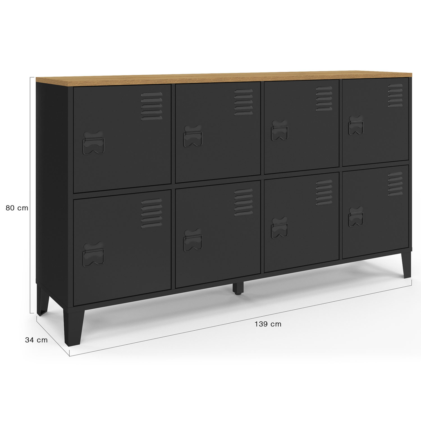 Buffet casier 139 cm ESTER 8 portes en métal noir plateau bois design industriel - Image 5