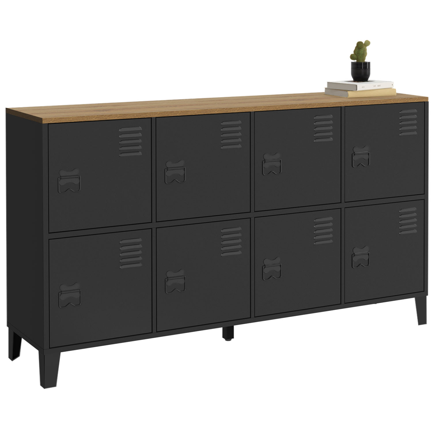 Buffet casier 139 cm ESTER 8 portes en métal noir plateau bois design industriel - Image 2