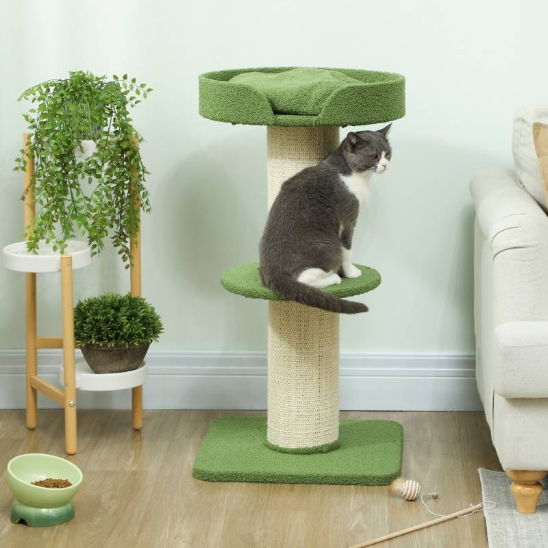 Arbre à chat multi-niveaux sisal peluche pour chat intérieur griffoir repos 91cm vert - ComfortXL Outdoor Living - Image 7