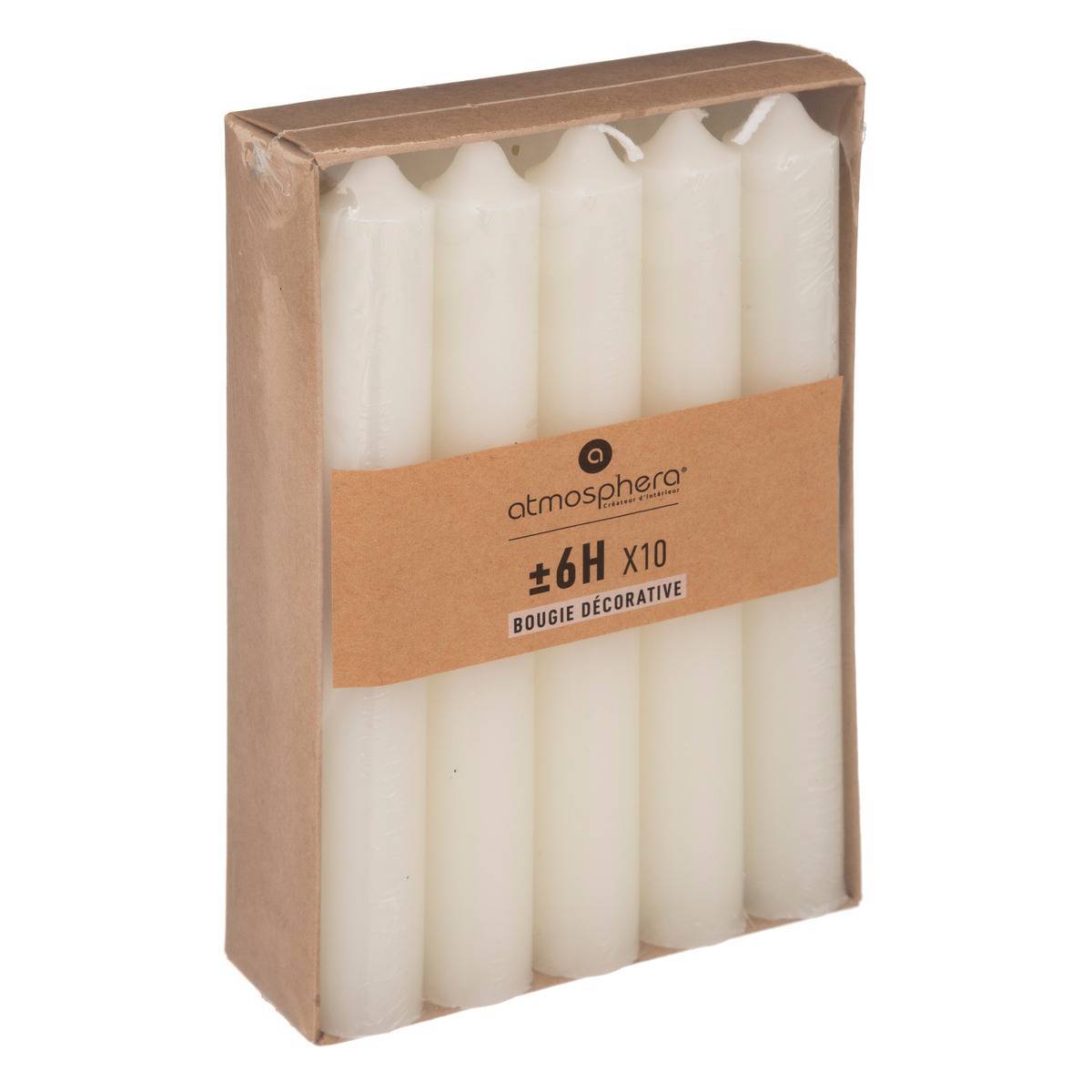 Atmosphera - Lot de 10 bougies bâtons "Hugo" blanc ivoire 45g - Atmosphera Créateur d'intérieur - Image 1