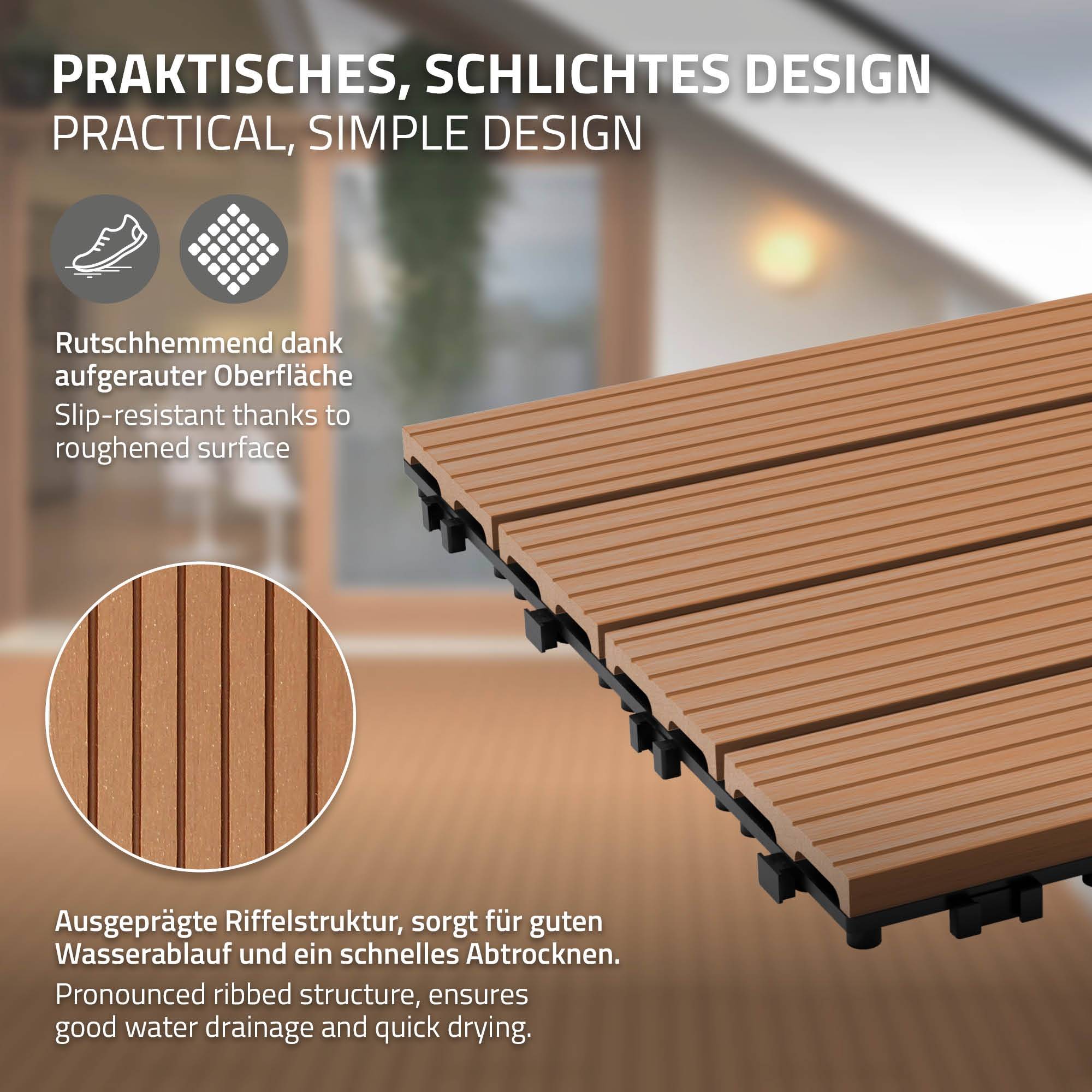 Ecd-Germany - Carreaux WPC de sol 60x30cm 3m² aspect de bois marron clair - Image 4