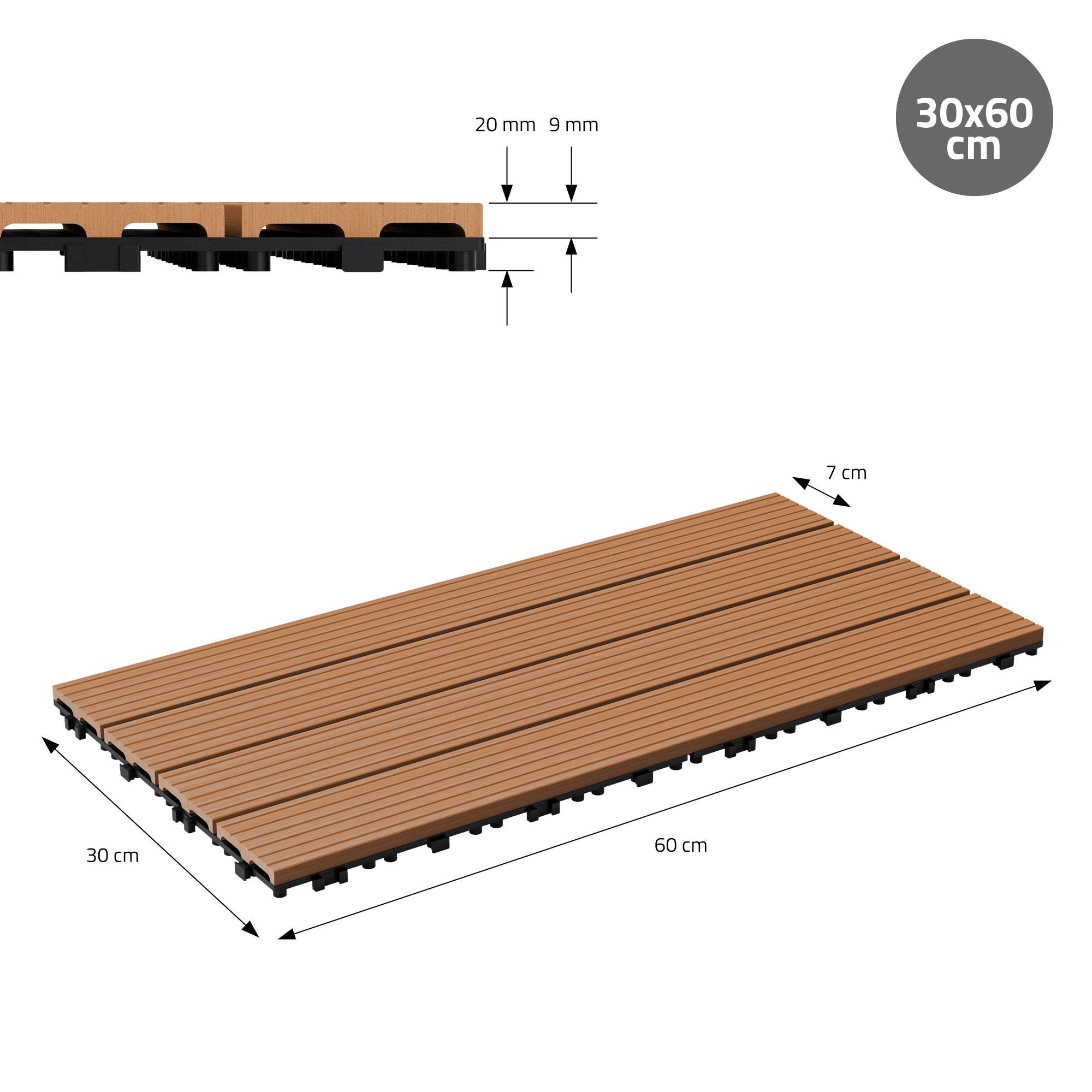 Ecd-Germany - Carreaux WPC de sol 60x30cm 3m² aspect de bois marron clair - Image 7