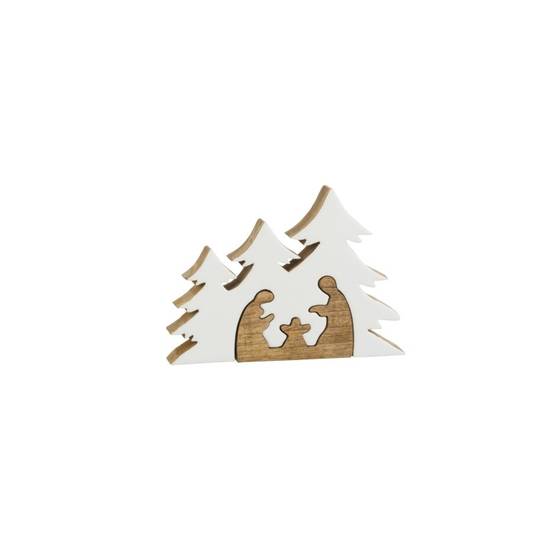 Crèche puzzle sapin en bois blanc 25x18x4 cm - J-Line - Image 1
