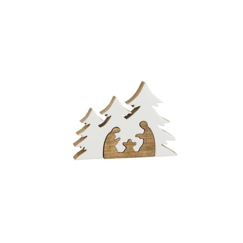 Crèche puzzle sapin en bois blanc 25x18x4 cm - J-Line - Image 1