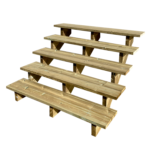BERLIN Escalier extérieur bois 5 marches H 88cm L-120cm - sans contre marche - Image 1