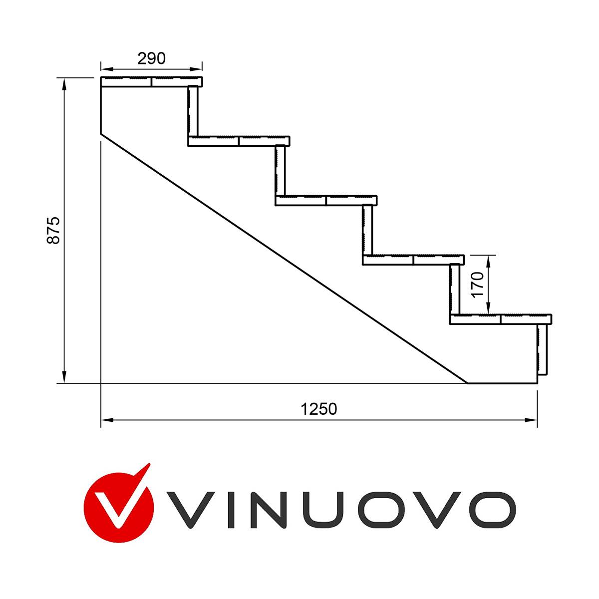 BERLIN Escalier extérieur bois 5 marches H 88cm L-120cm - sans contre marche - Image 3
