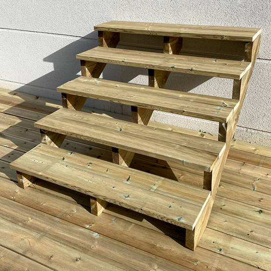 BERLIN Escalier extérieur bois 5 marches H 88cm L-120cm - sans contre marche - Image 2