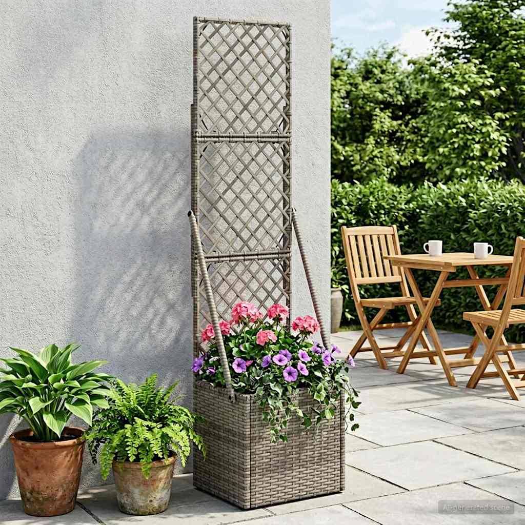 Vidaxl - Bac à fleurs avec Treillis Gris 35 x 30 x 135 cm polyrotin vidaXL 42026882 - Image 1