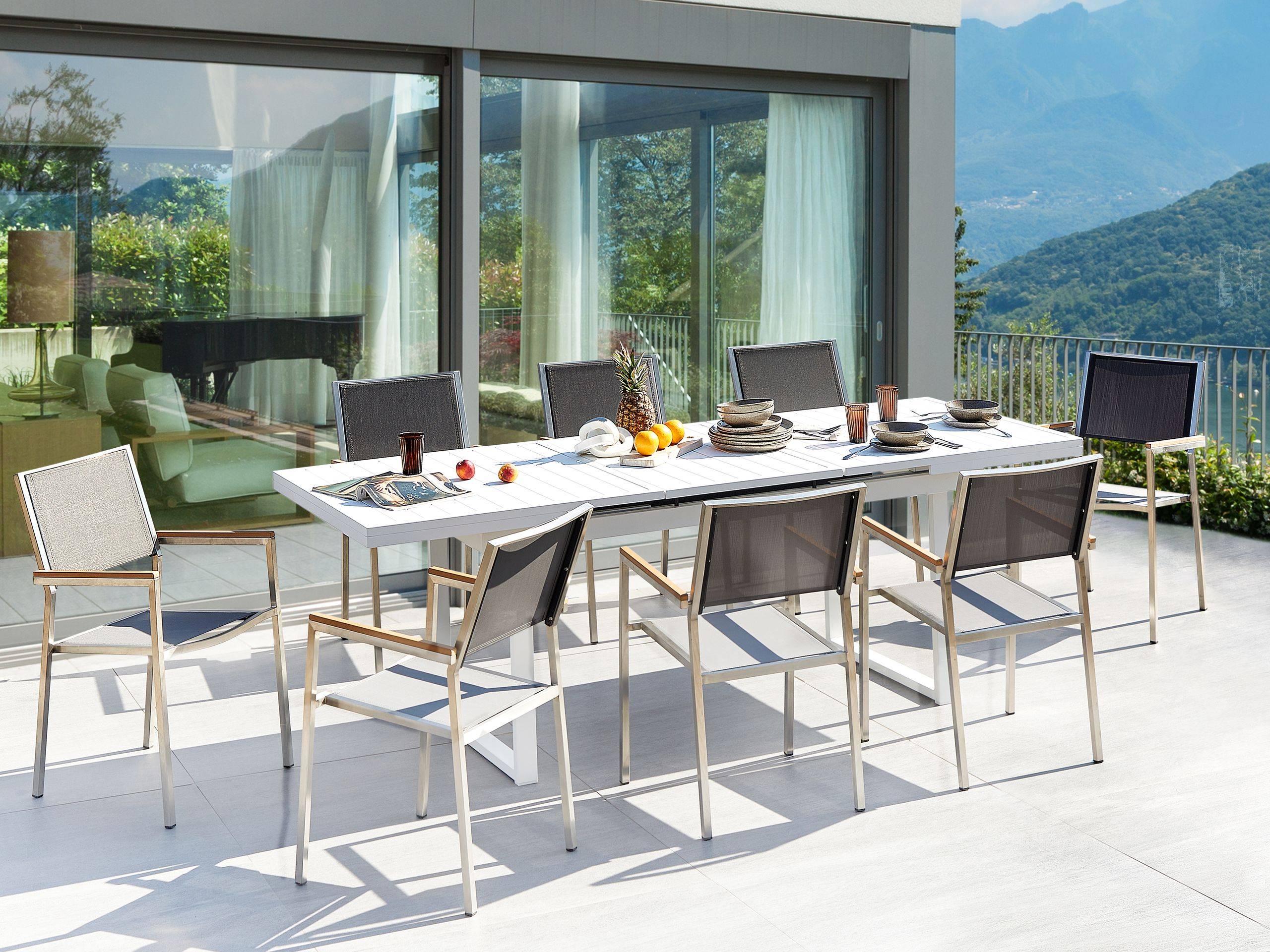 Beliani - Set de salle à manger, 8 Personnes Aluminium Gris/blanc VALCANETTO/GROSSETO - Beliani - Image 1