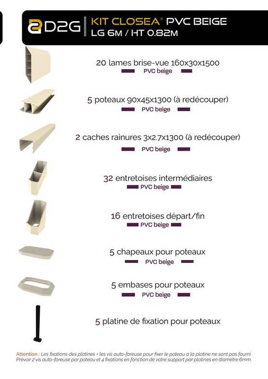 Closea - Kit cloture - Lame 16cm - PVC Beige - LG: 6m x H: 0m82 Closea - Image 4