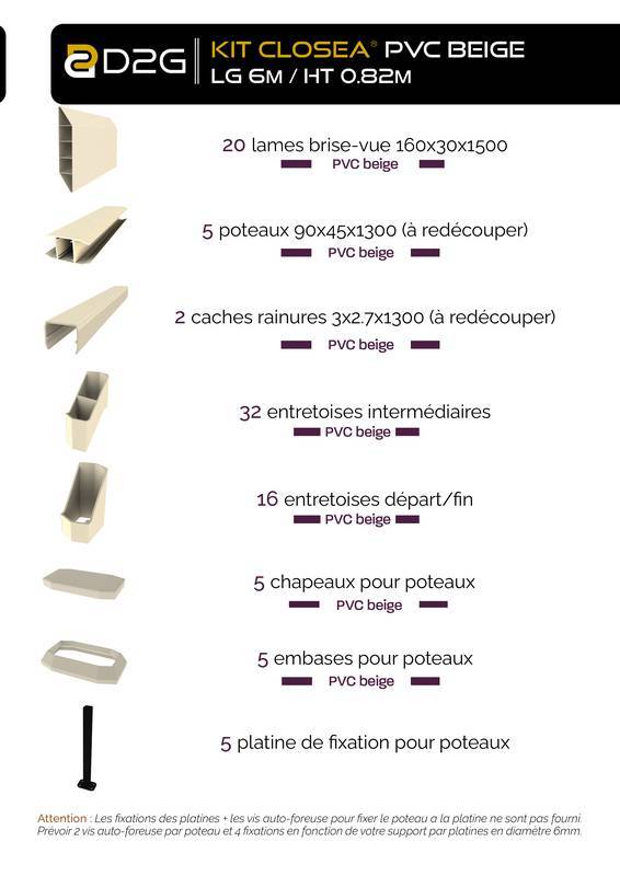 Closea - Kit cloture - Lame 16cm   - PVC Beige - LG: 6m x H: 0m82 Closea - Image 4