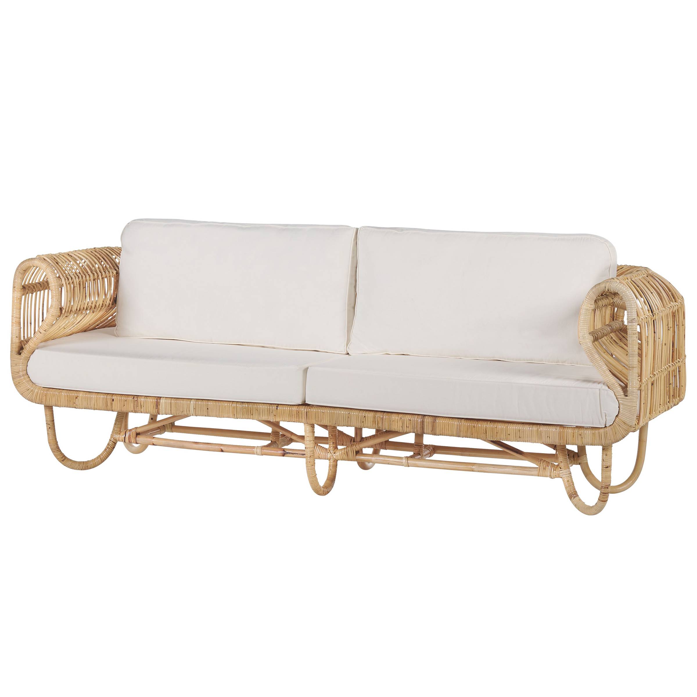 Beliani - Banquette Canapé 2 Places en Rotin Naturel avec Accoudoirs Décoratifs et Coussins Beiges Salon ou Jardin au Style Boho et Rustique - Image 4