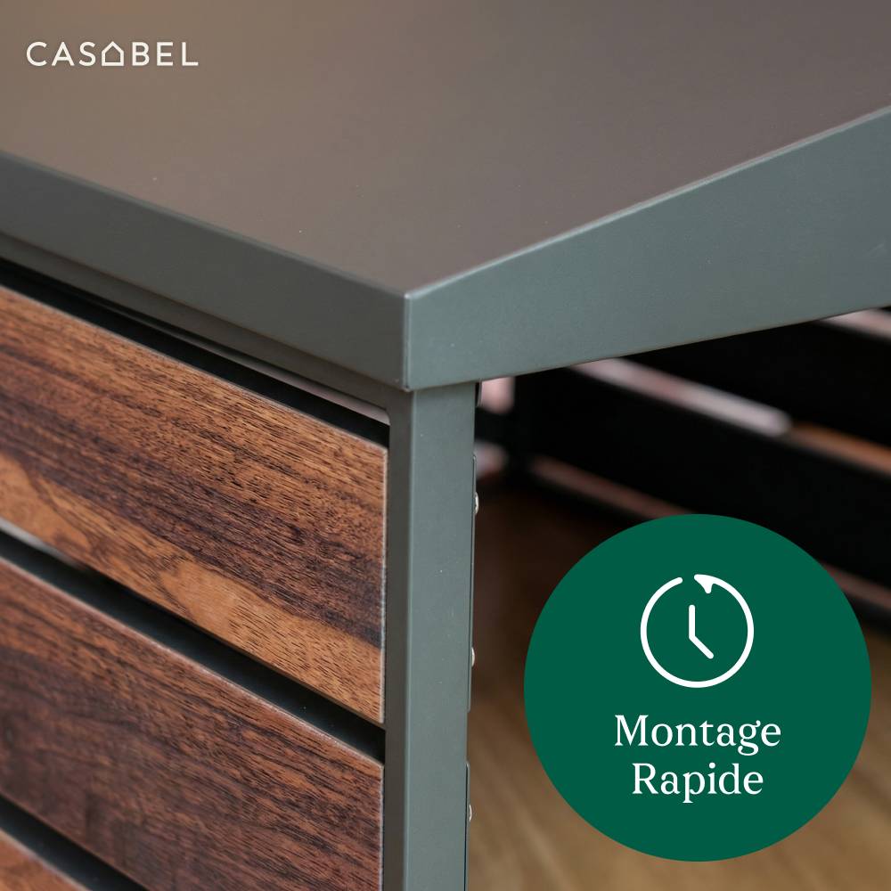 Abri pour robot tondeuse en acier galvanisé noir et bois, Garage design avec toit double pente, universel CASABEL - Image 6