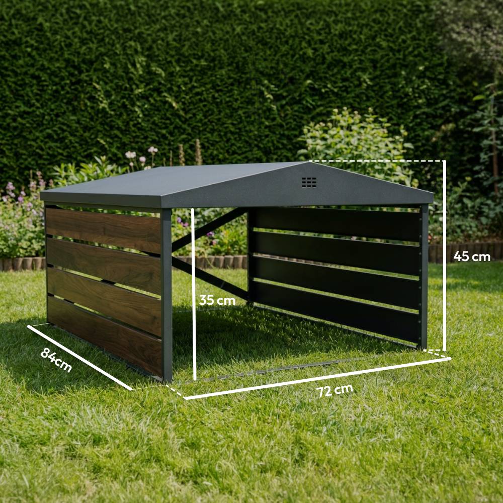Abri pour robot tondeuse en acier galvanisé noir et bois, Garage design avec toit double pente, universel CASABEL - Image 2