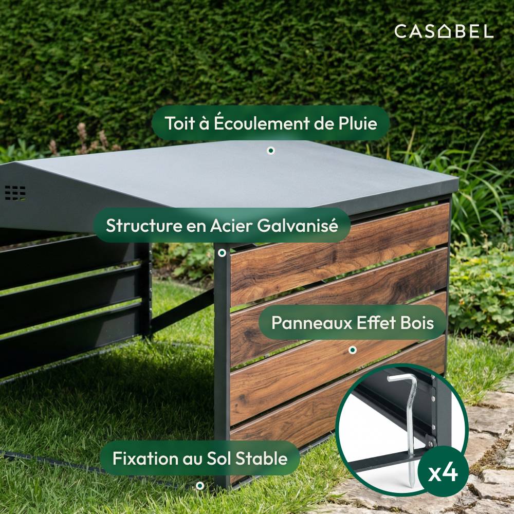 Abri pour robot tondeuse en acier galvanisé noir et bois CASABEL - Image 7
