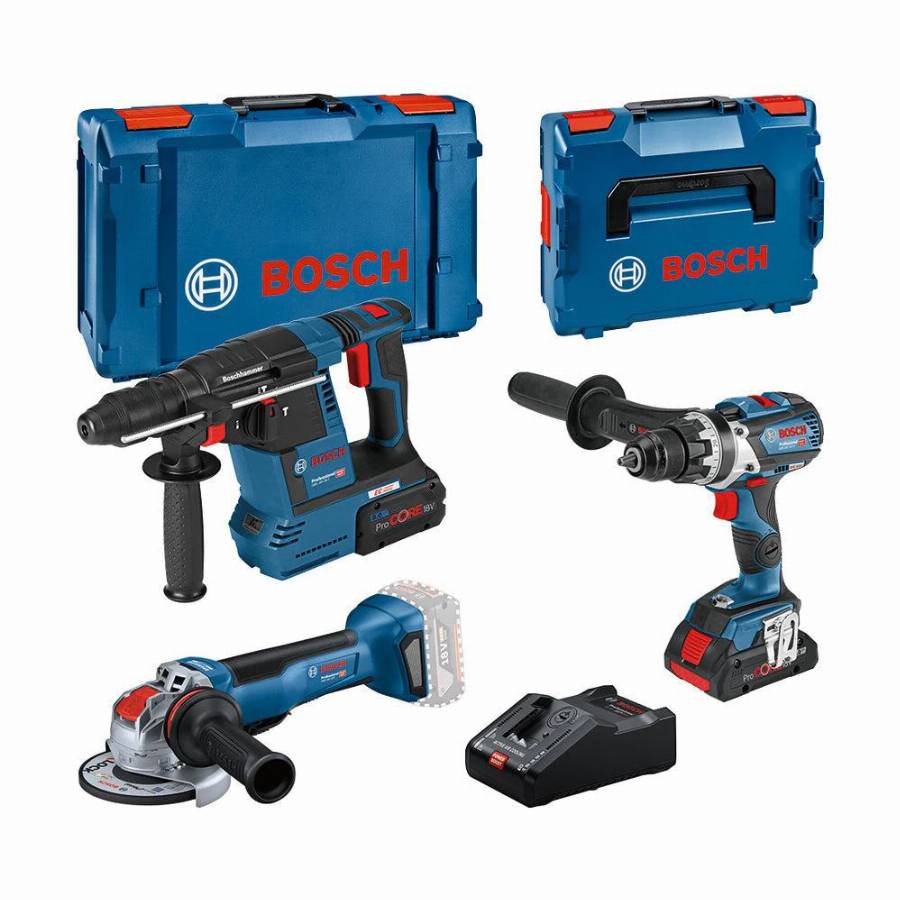 Bosch Professional - Pack 3 outils 18V - perforateur - perceuse-visseuse - meuleuse - BOSCH - avec 1 batterie 18V 4.0Ah + 1 batterie 8.0Ah - chargeur - L-Boxx - 0615990N2X - Image 1