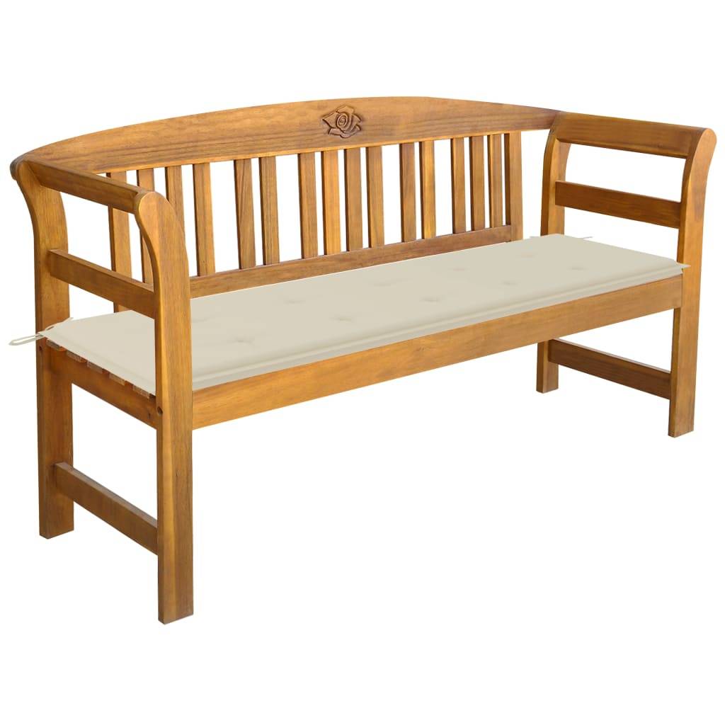 Helloshop26 - Banc de jardin meuble de patio d'extérieur terrasse avec coussin 157 cm bois d'acacia massif - Image 1