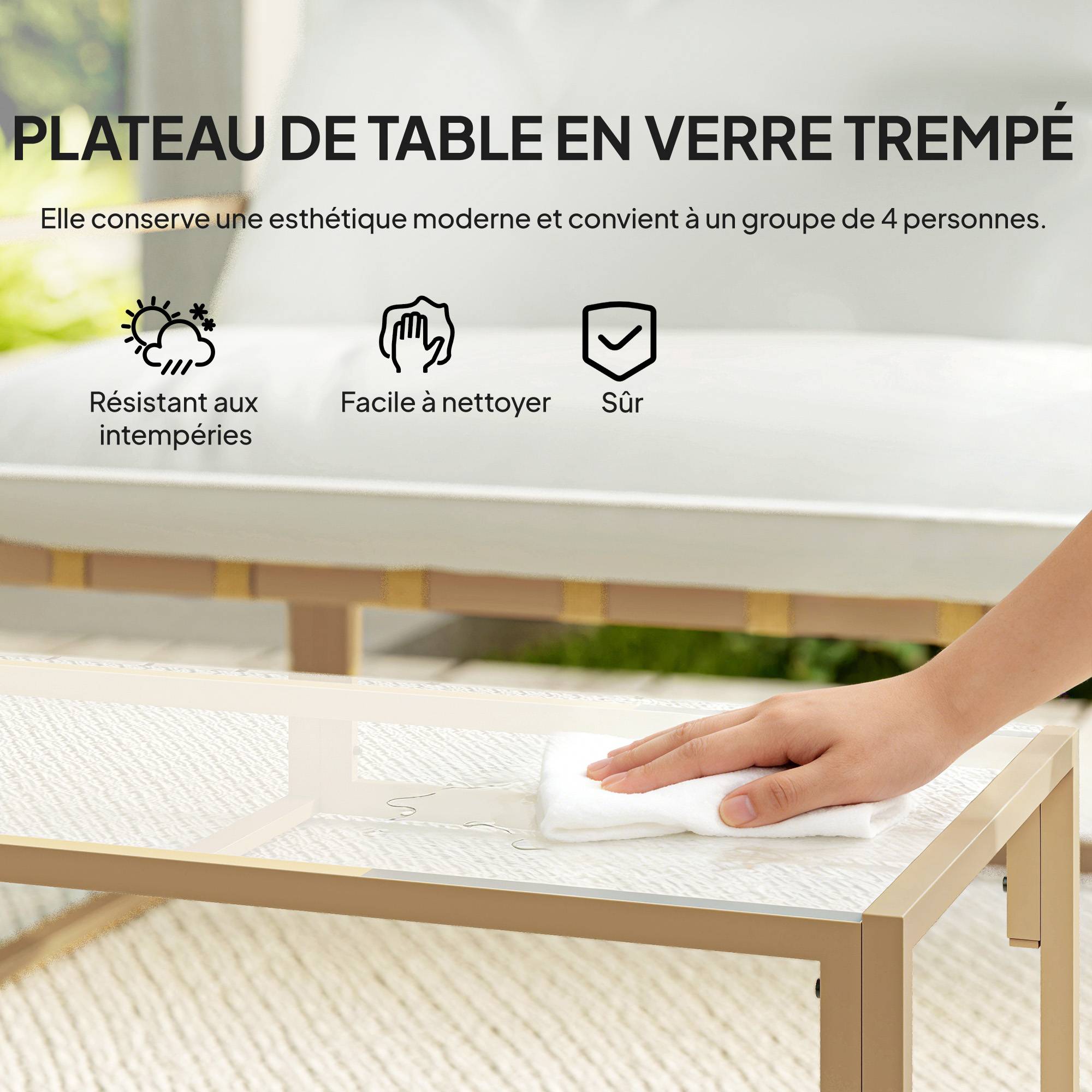 Outsunny - Salon de jardin 4 personnes - 4 pièces, 3 coussins - acier époxy kaki polyester blanc - Outsunny - Image 8