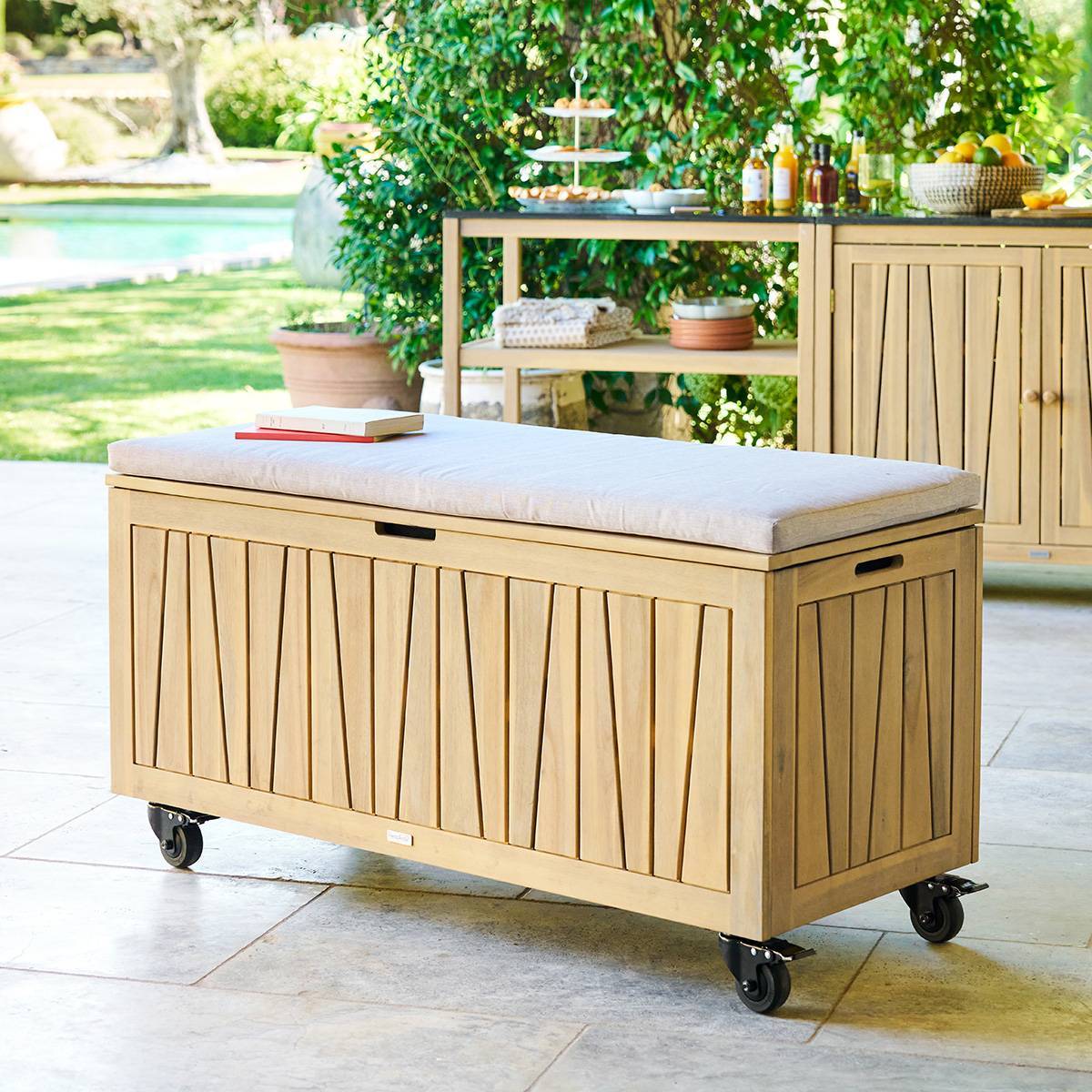 Hesperide - Coffre de rangement 210L avec assise Lodgia beige acacia - Hespéride - Image 1