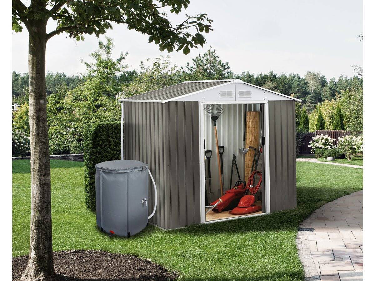 Abri Jardin Métal "dallas" - 4.07 M² Avec Gouttière Et Récupérateur D'eau - Taupe -habitat Et Jardin - Image 2