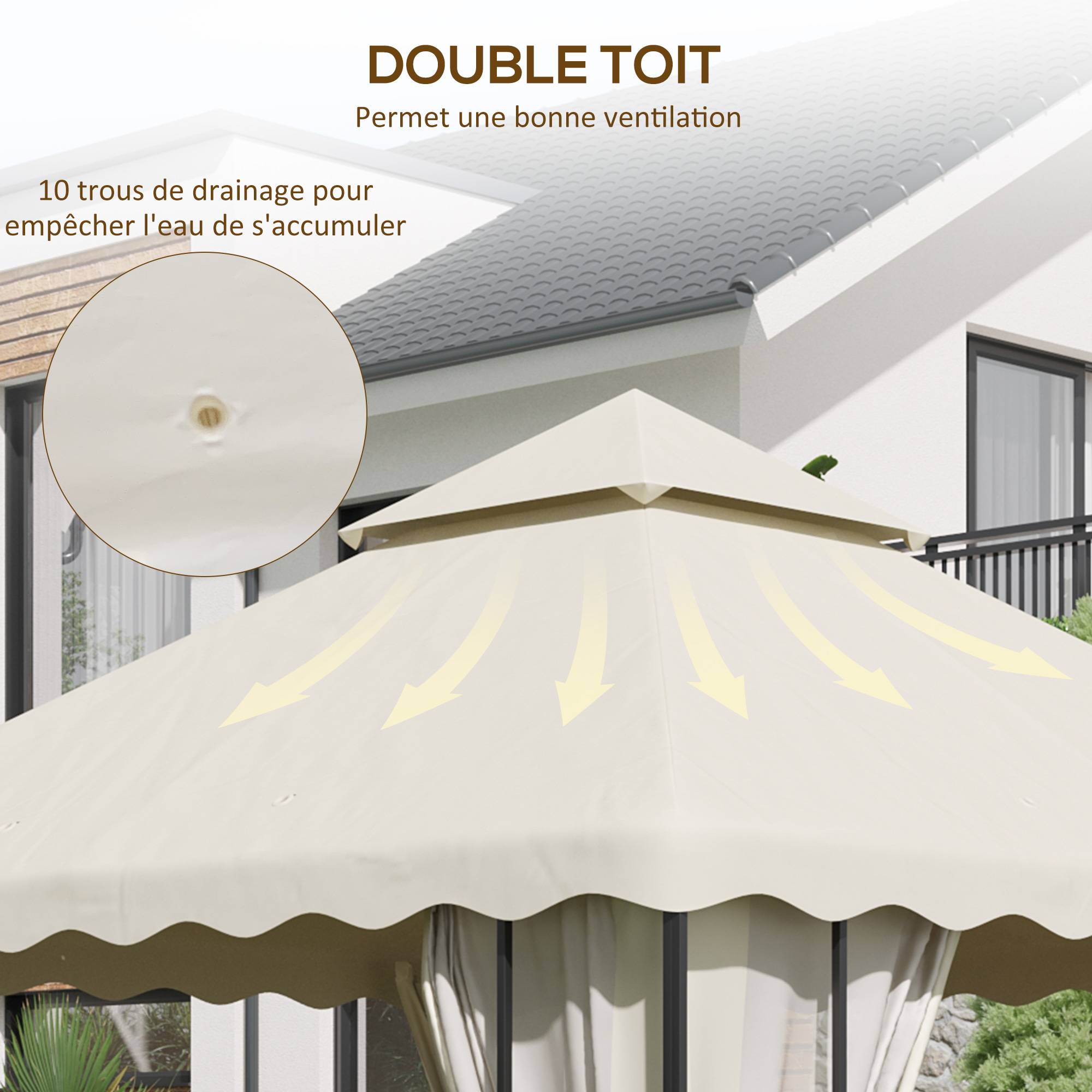 Outsunny - Toile de rechange pour barnum tonnelle 3 x 3 m tissu polyester haute densité 180 g/m² anti-UV crème - Outsunny - Image 5
