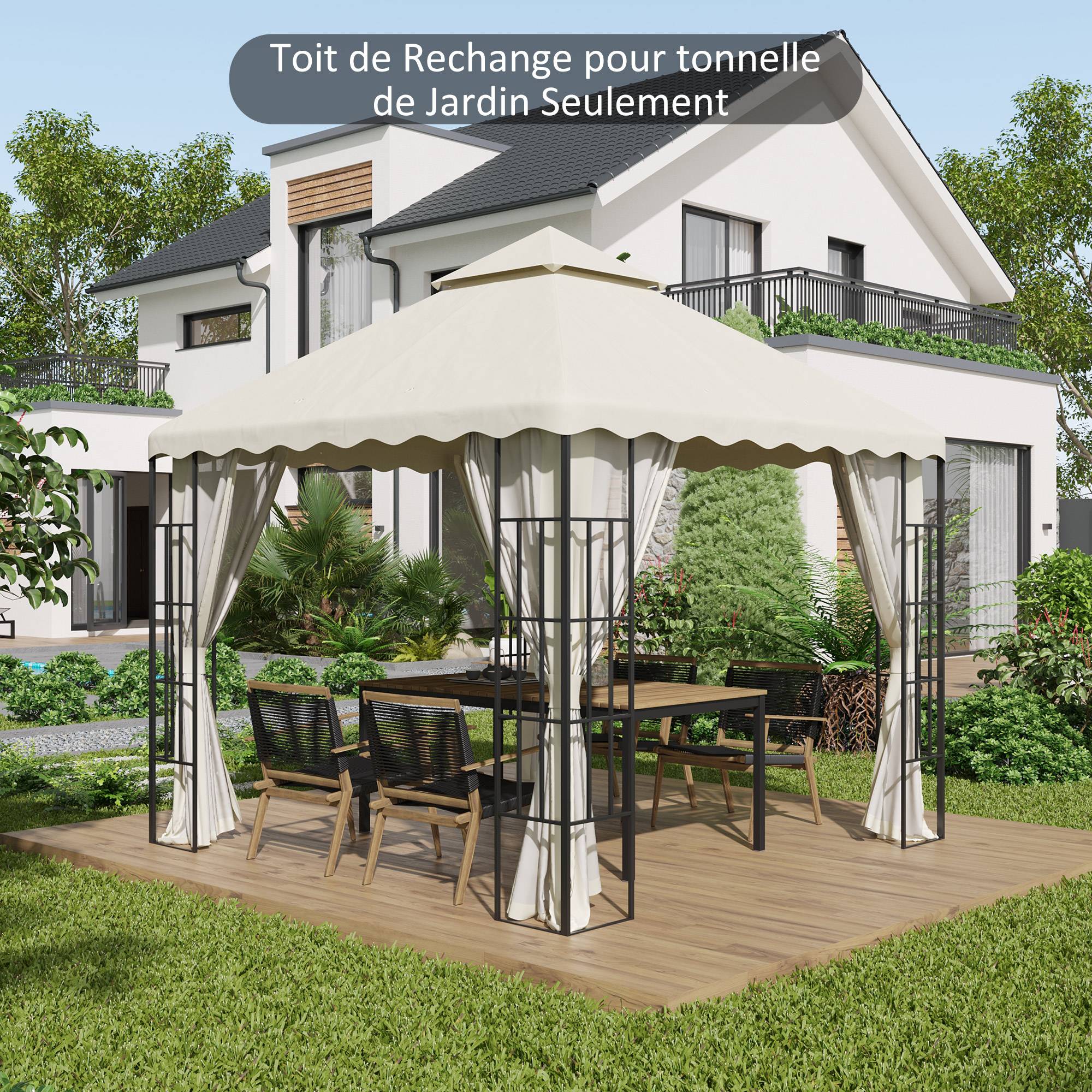 Outsunny - Toile de rechange pour barnum tonnelle 3 x 3 m tissu polyester haute densité 180 g/m² anti-UV crème - Outsunny - Image 2
