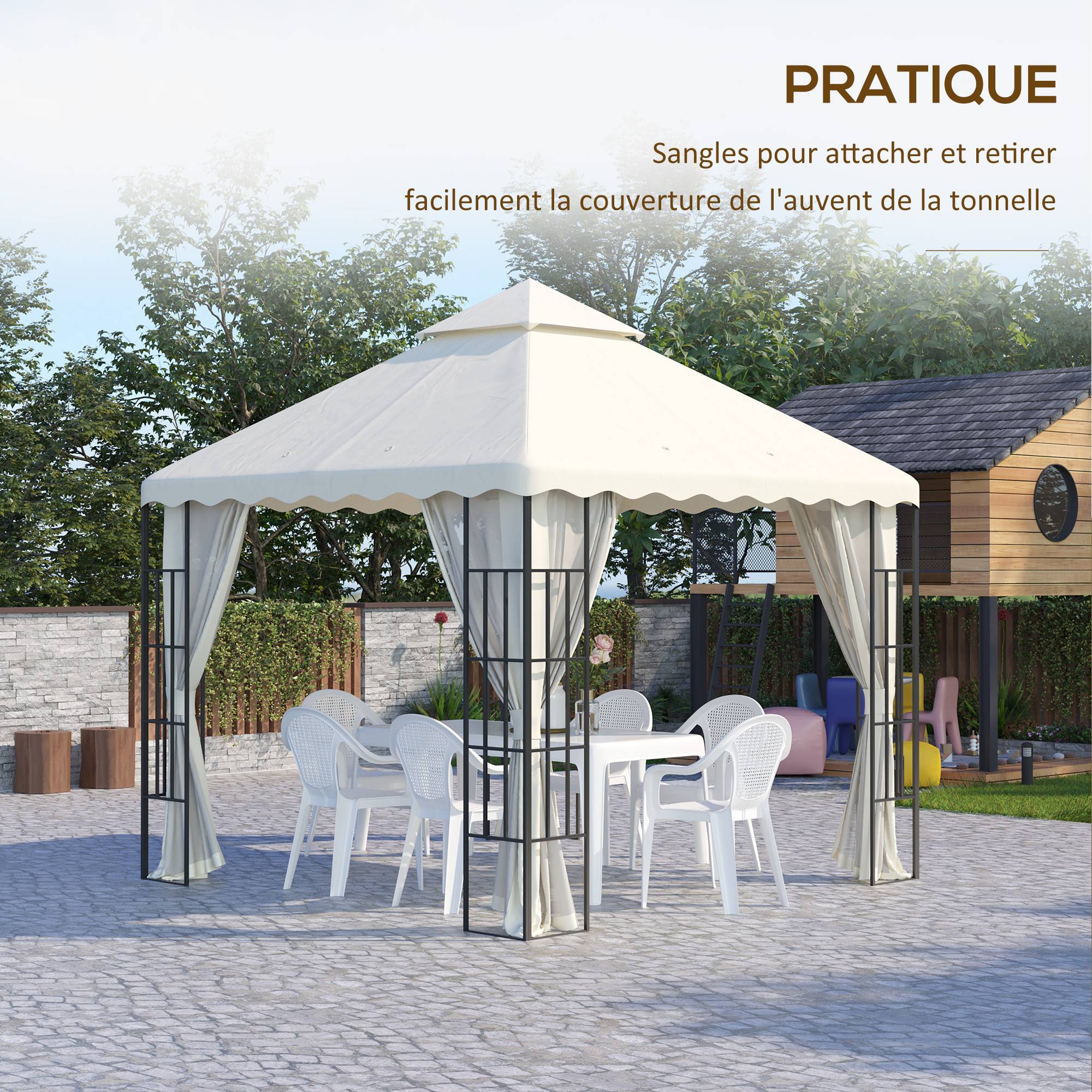 Outsunny - Toile de rechange pour barnum tonnelle 3 x 3 m tissu polyester haute densité 180 g/m² anti-UV crème - Outsunny - Image 6