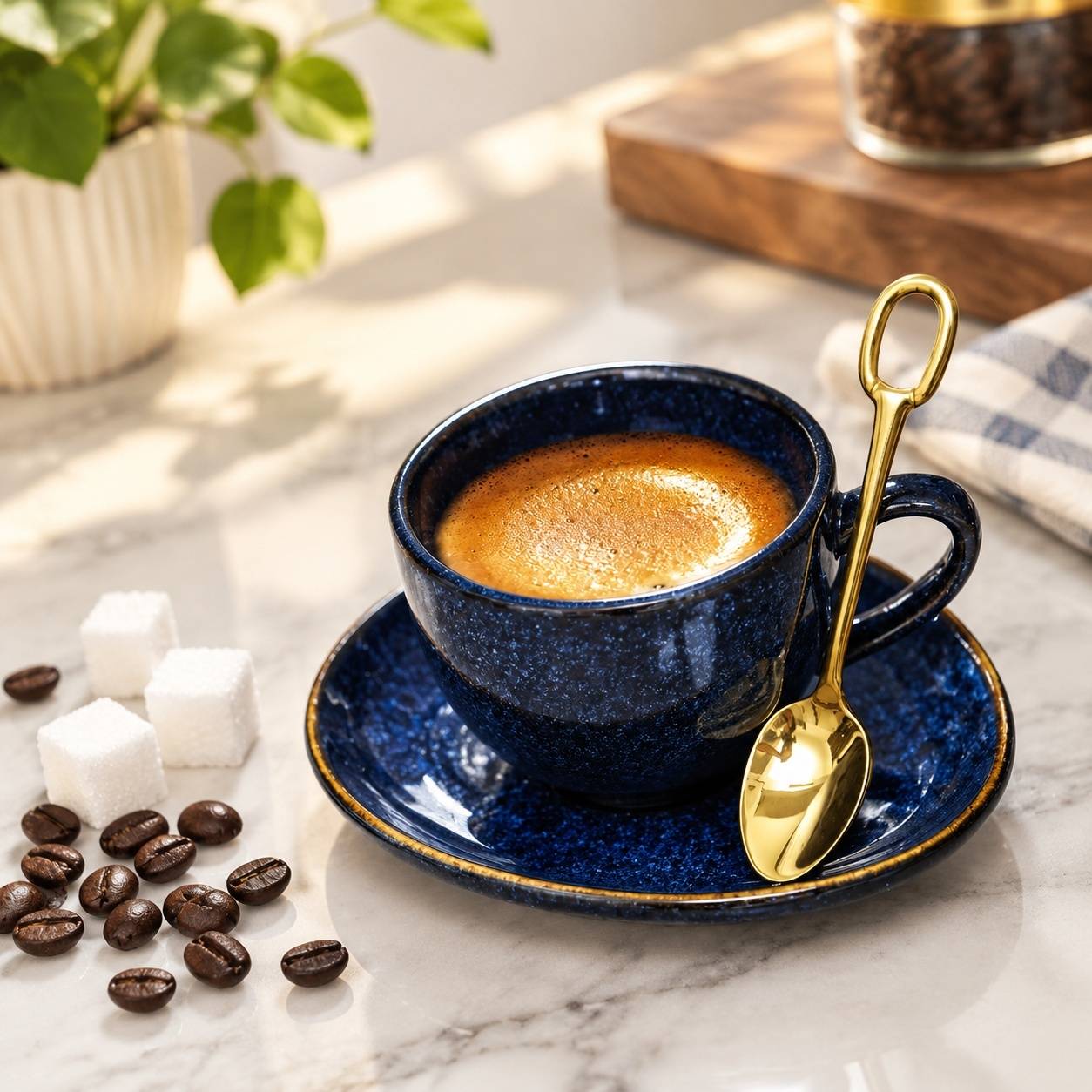 Set de 6 Tasses à Café en Céramique avec Sous-tasses Cuillères et Support Métal - Image 2