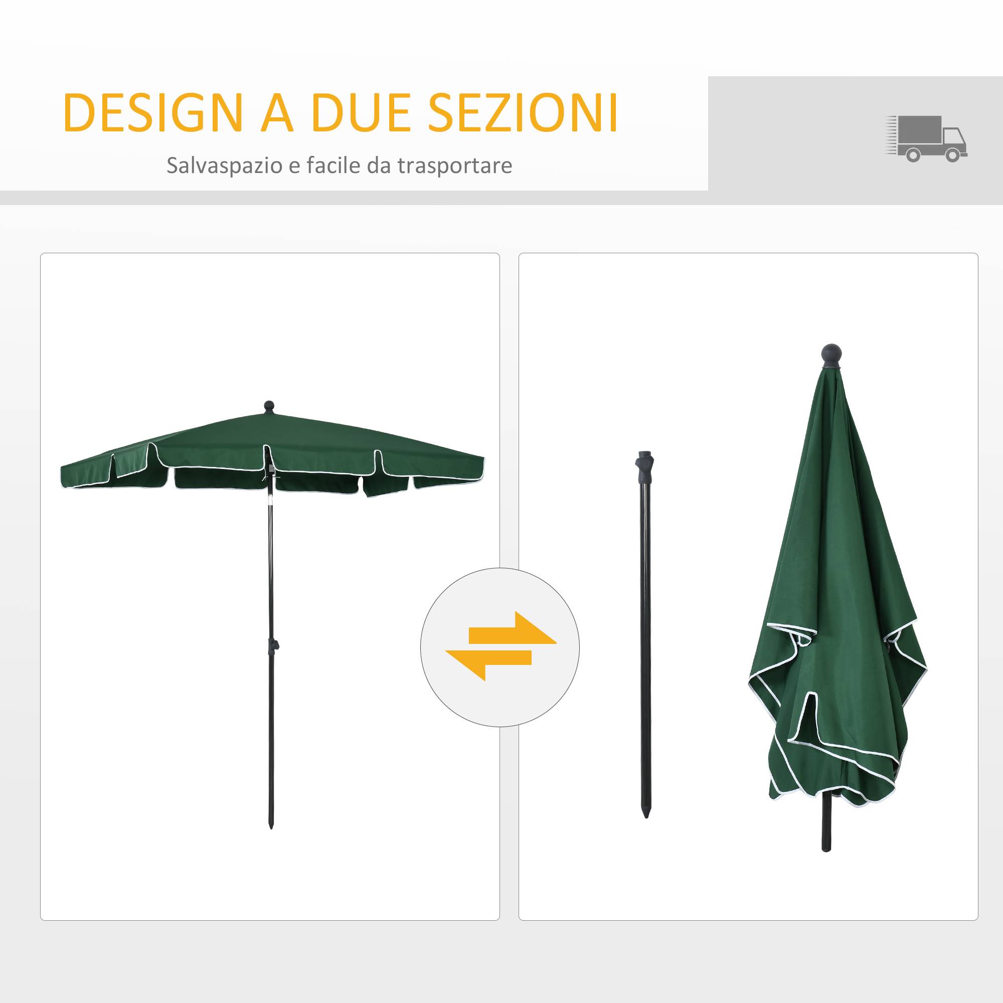 Parasol rectangulaire inclinable aluminium et polyester bouton pression 198x130 cm vert - ComfortXL Outdoor Living - Image 7