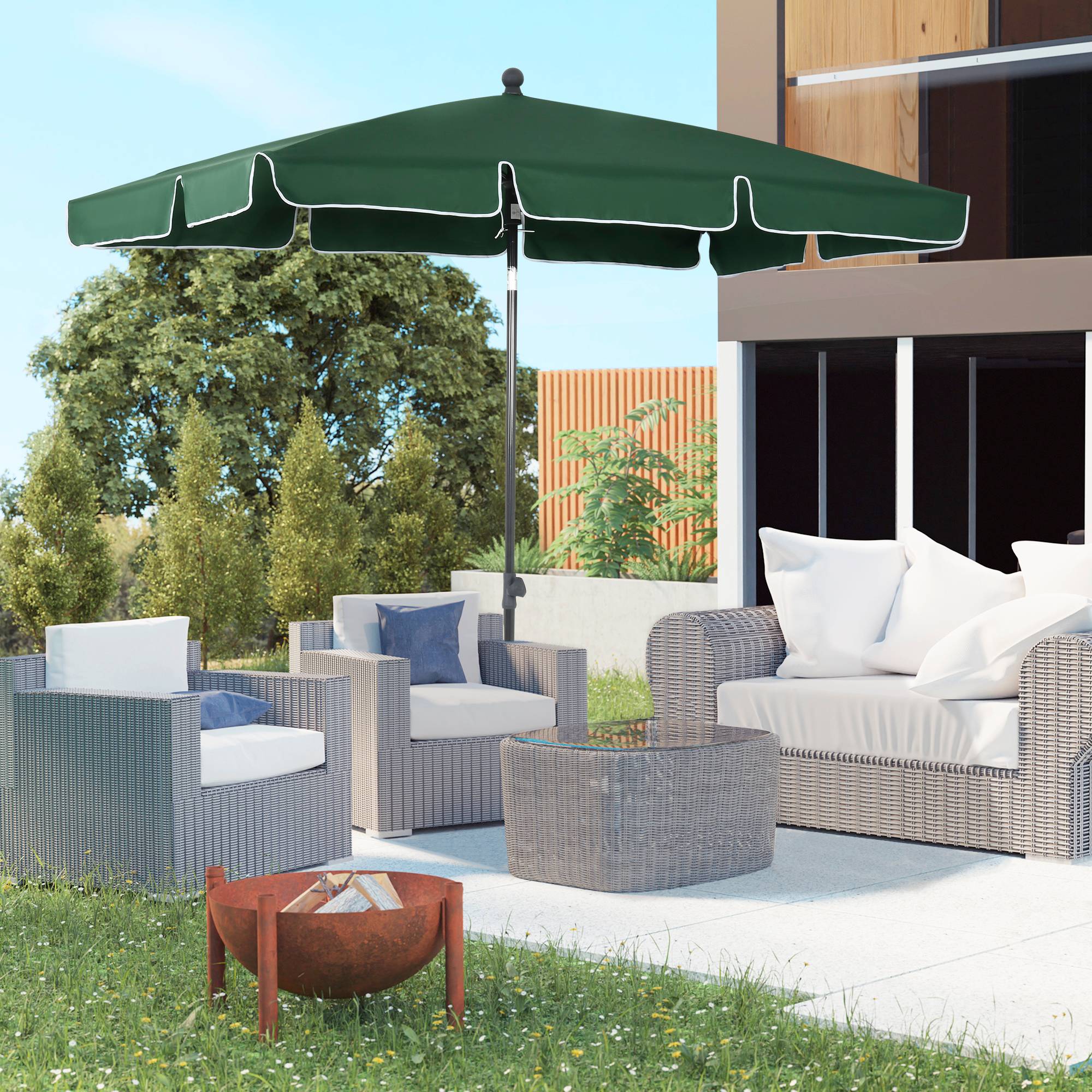 Parasol rectangulaire inclinable aluminium et polyester bouton pression 198x130 cm vert - ComfortXL Outdoor Living - Image 3