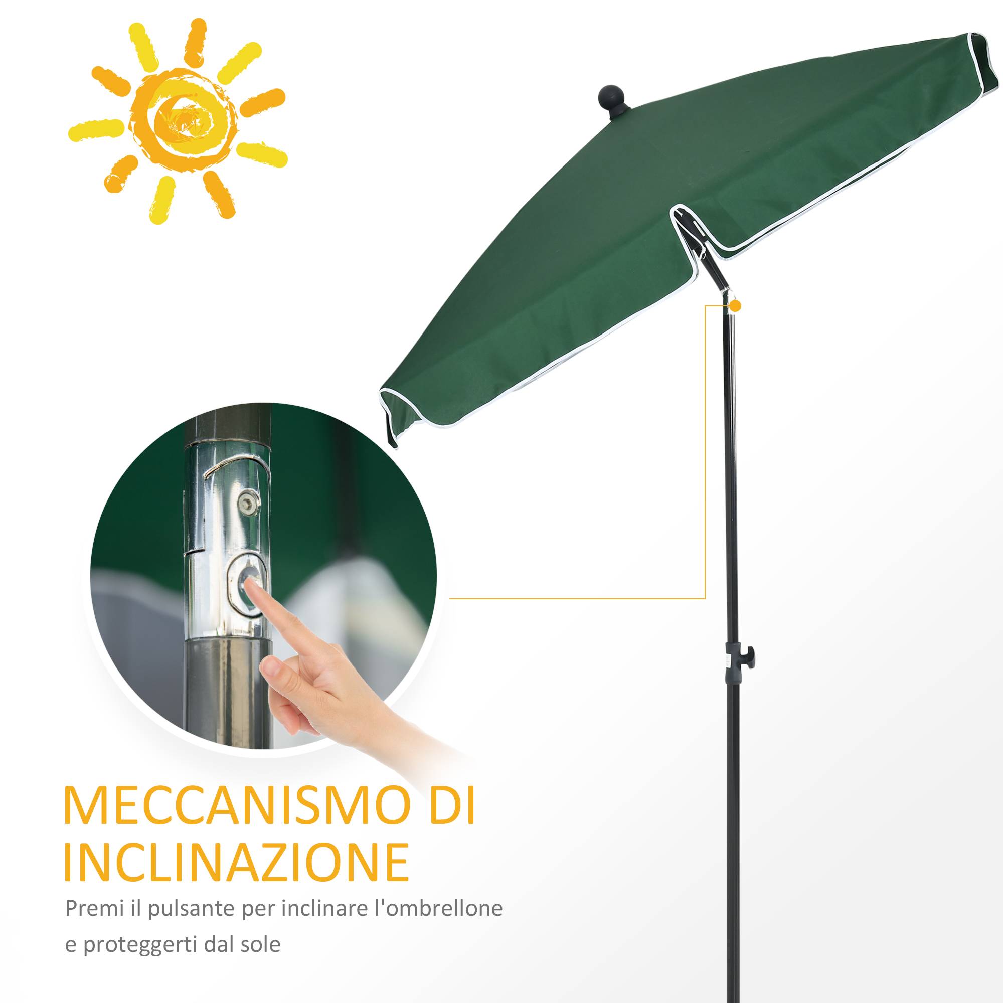 Parasol rectangulaire inclinable aluminium et polyester bouton pression 198x130 cm vert - ComfortXL Outdoor Living - Image 6