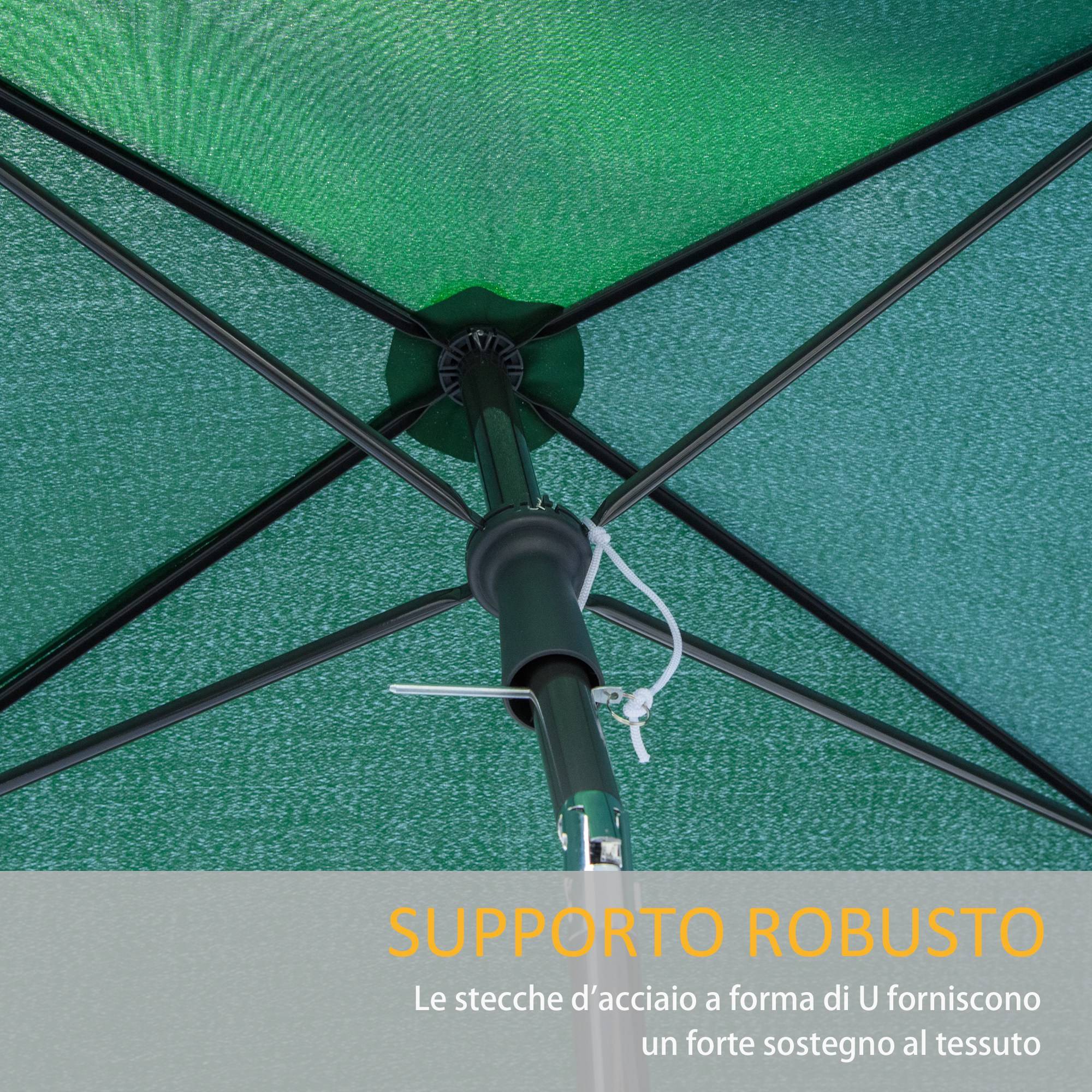 Parasol rectangulaire inclinable aluminium et polyester bouton pression 198x130 cm vert - ComfortXL Outdoor Living - Image 9